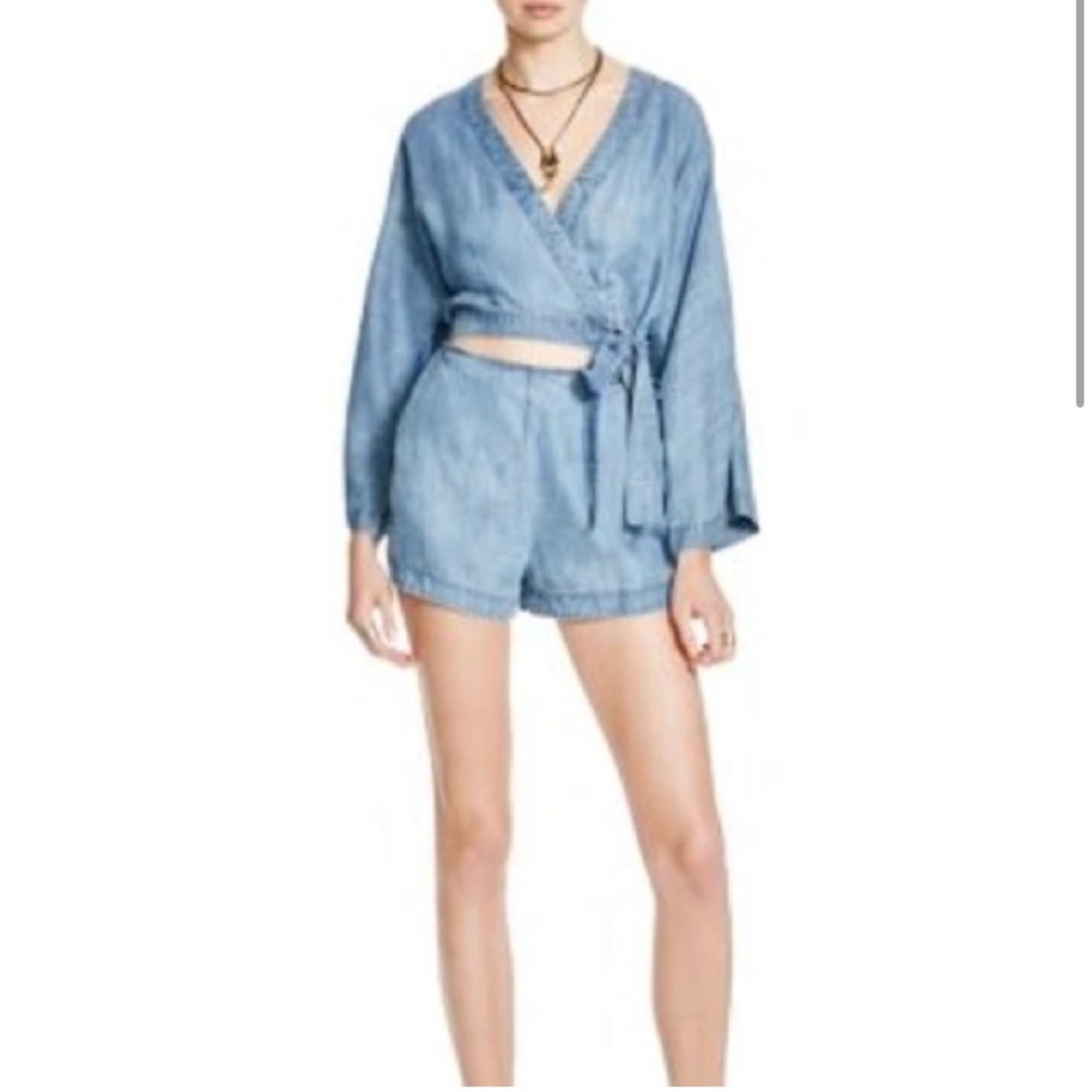 FREE PEOPLE RARE BIRD CHAMBRAY ROMPER